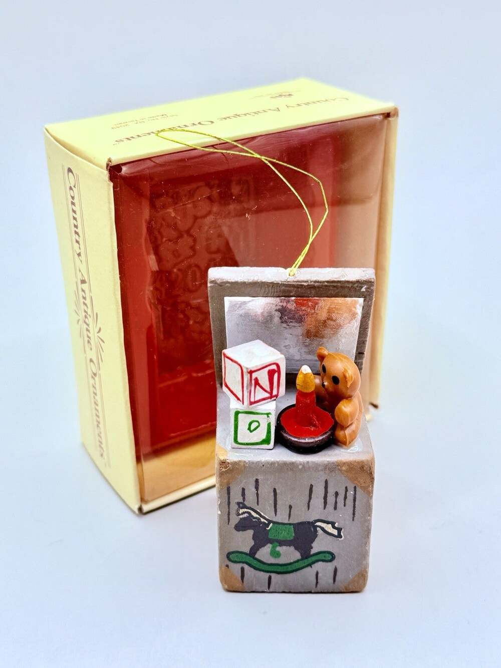 Vintage Toybox Ornament Russ Christmas 2 1/2" Wooden Blocks Horse Grannycore